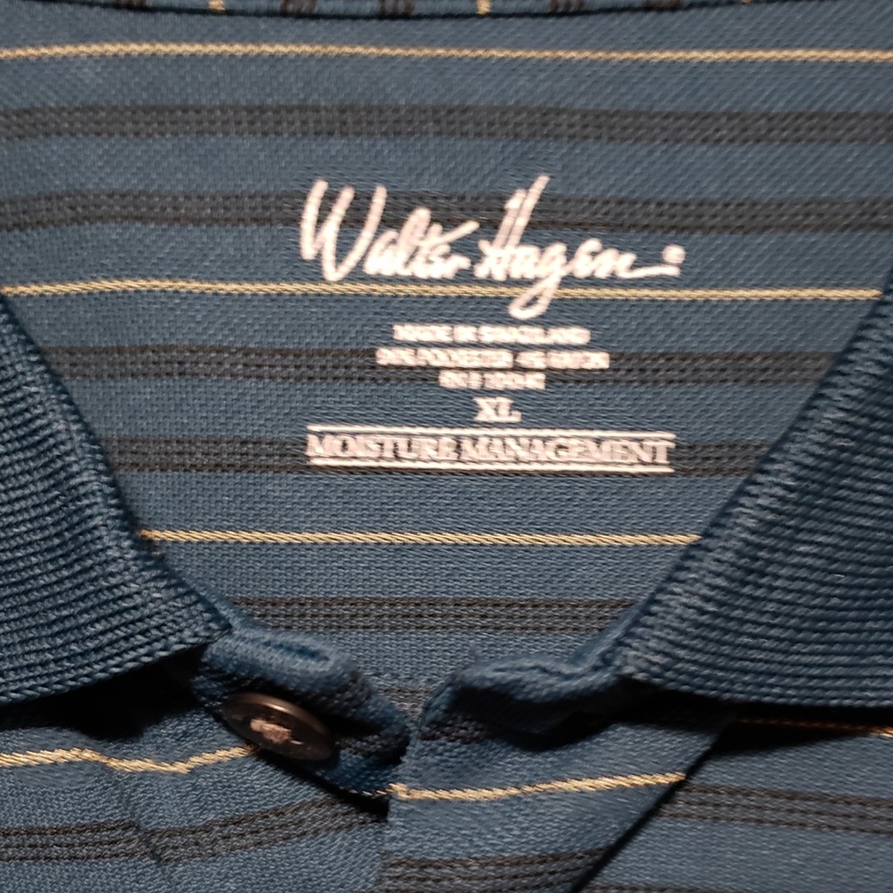 *SOLD* Walter Hagen Teal Striped Long Sleeve Polo XL - Picture 4 of 9